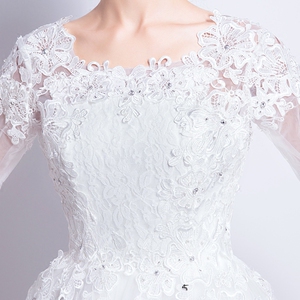 Romantic lace sleeves winter long sleeved bridal trailing wedding dress