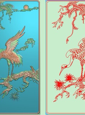 高清精雕图jdp灰度图bmp浮雕图电脑雕刻图精品松鹤背板366x624