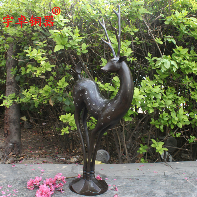 宇卓铜器铜梅花鹿站鹿工艺品摆件 纯铜鹿黄铜鹿 家居客厅装饰