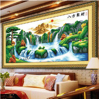 印花十字绣山水画新款八方客厅