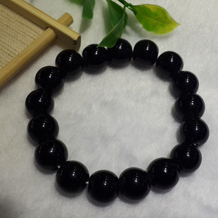 天然巴西纯黑 黑曜石 黑药石 圆珠12MM 手链 手串 佛珠佛串 男女