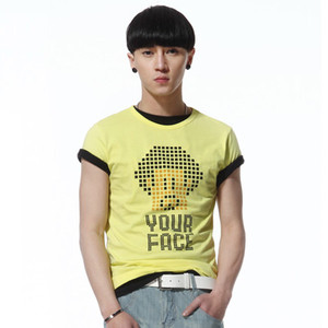 清仓 品牌夏装韩版潮男装纯棉原创印花大码宽松短袖圆领T恤衫黄色