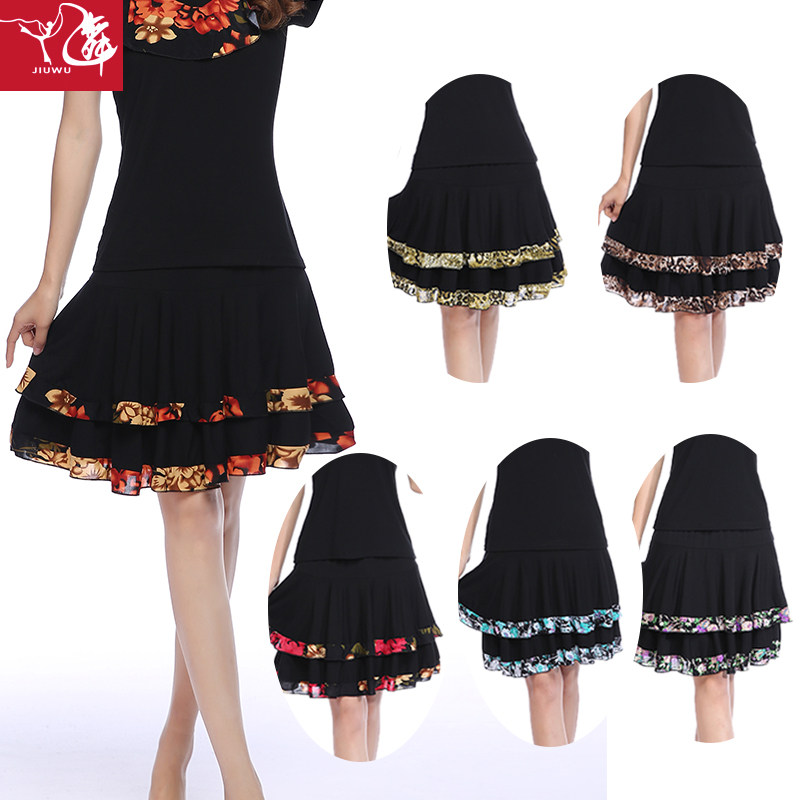 清仓九舞新款夏秋季短袖广场舞蹈服裙子女跳拉丁舞演出练功服大码