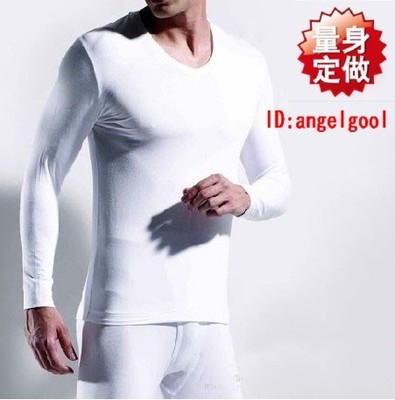 白色v领长裤加绒加厚保暖套装