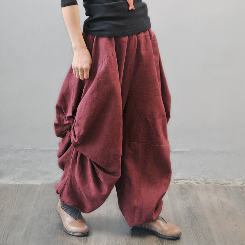 民族风亚麻大码厚款宽松裤子