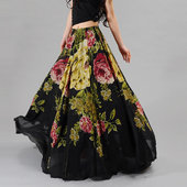 夏季 新款 雪纺女半身裙长裙印花两穿裙大摆舞裙休闲度假沙滩半裙