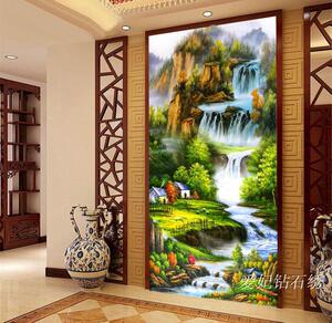 2021玄关方钻满钻钻石画十字绣带钻贴钻砖石秀流水生财山水画竖版