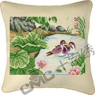 十字绣两情相悦 靠枕抱枕系列鸳鸯戏水心心相印车枕情侣可爱卡通