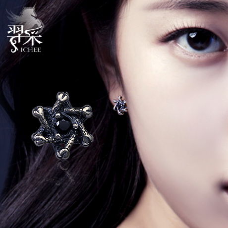 男士单只六芒星宝石饰品银耳钉