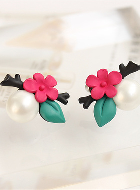特价包邮韩国进口饰品 Nuance正品 花朵珍珠耳钉耳环耳饰 新款女