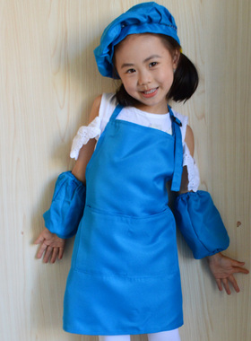 亲子宝贝围裙 儿童围裙可爱 宝宝围裙+帽子+袖套四件套多色88004