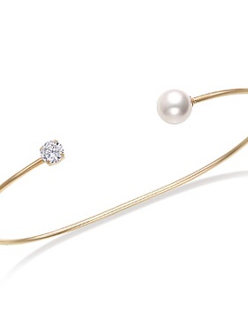 特价tsutsumi日本代购6mm akoya天然海水珍珠黄金手镯开口手链女