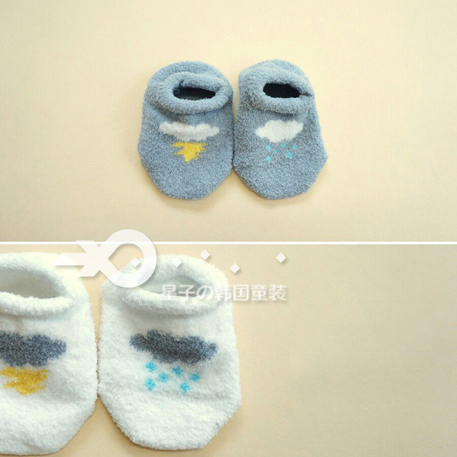 现货韩国宝宝袜子进口冬款加厚保暖男女婴儿卡通云朵防滑地板船袜