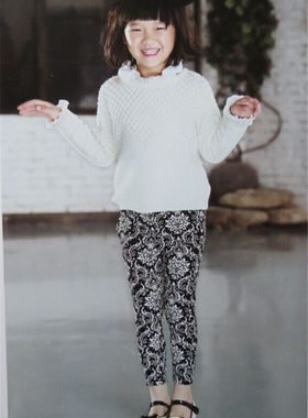 韩国宝儿裤子春秋款童装打底裤花朵长裤女童紧身小脚裤21725