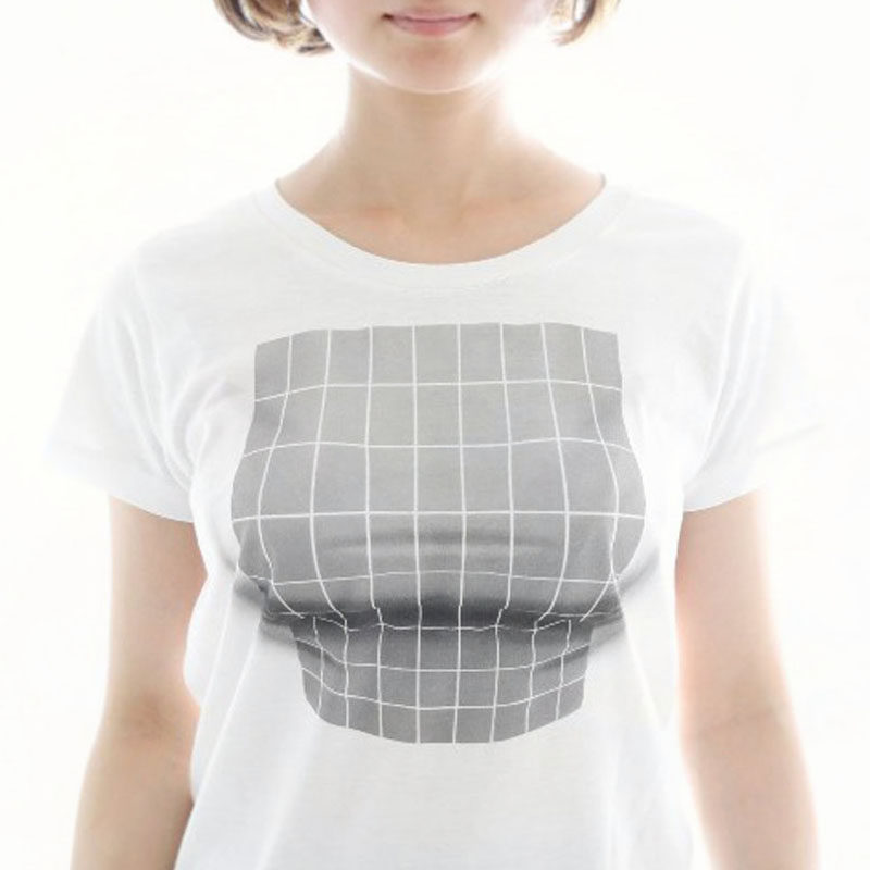 趣味萌搞怪妄想假大胸日本bf错觉欺诈骗短袖纯棉T恤女夏3d修身潮