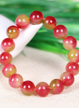 雨花石南京西瓜碧玺酒红10mm手链