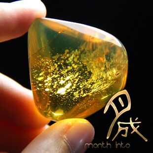 【月成】特价正宗缅甸琥珀原石 爆花成品 裸石净水金棕珀金蓝挂件