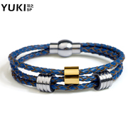 YUKI men''s jewelry in Europe and hipster fashion titanium steel leather bracelet leather three ring gets men''s gifts