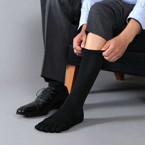 男士高品质商务五指袜素色中高筒
