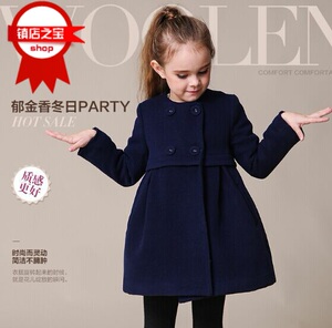 2019秋冬新款童装胖女童加厚夹棉毛呢外套中大童韩版圆领呢子大衣