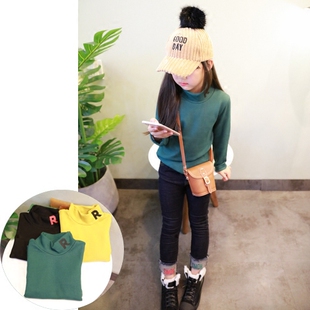 清仓不退换 男女童冬装加厚加绒高领字母打底衫儿童长袖T恤中大童