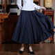 民国风女装 半身裙春秋新款 复古棉麻藏青长裙文艺素雅亚麻裙大摆裙