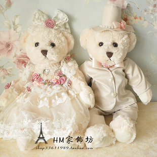包邮 婚纱泰迪熊 结婚熊情侣熊婚车车头压床娃娃公仔婚礼对偶摆件