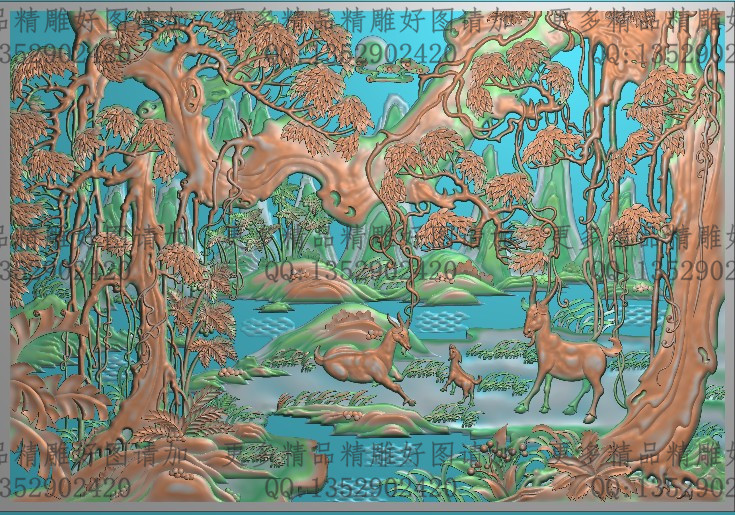 高清精雕图灰度图浮雕图雕刻图精品屏风三阳开泰1160x806新款特价