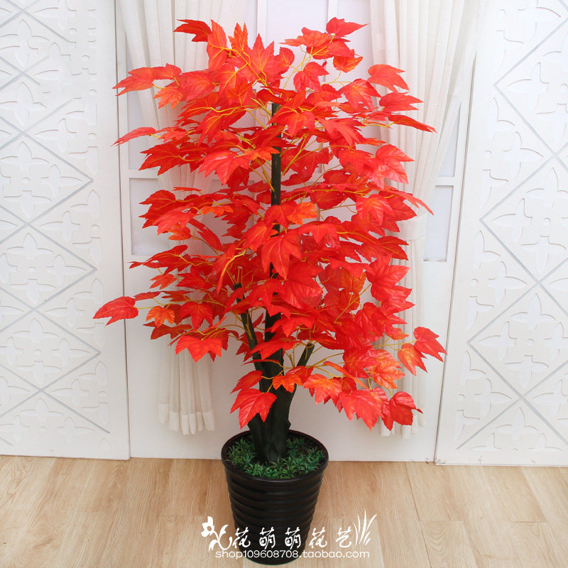 仿真盆栽热销款办公 风水树人造塑料花假树装饰 吉祥香山大红枫树