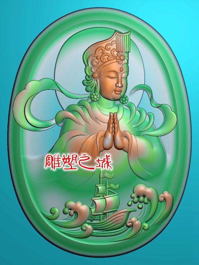 精雕图 灰度图 浮雕图 圆凹底双手合十妈祖