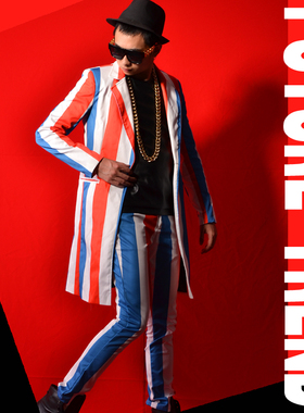 [独家]夜店男歌手DSDJ权志龙GD彩色大条纹大牌酒吧演出服配饰