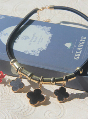 金属短款项圈四叶草挂饰毛衣链