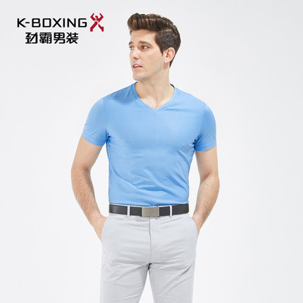 劲霸男装 商务休闲丝光棉短袖T恤 V领全棉纯色短袖T恤男BTBJ2341