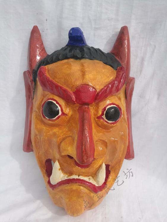 傩戏傩木雕彩绘彩色傩面具傩神脸谱鬼脸子跳神傩舞祭祀33cm