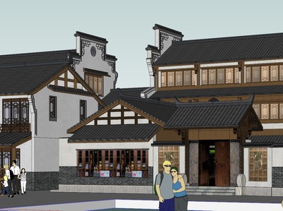 SU中式仿古建筑模型Sketchup徽派组件别墅商业住宅 建筑skp模型