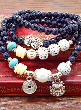 招财猫天然水晶貔貅珍珠多层手串