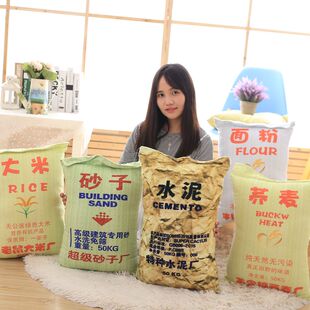创意水泥砂子大米面粉荞麦抱枕头二次元恶搞整蛊玩偶午休毛绒玩具
