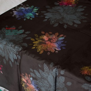 250 闹闹家 黑底花火 布料面料 贡缎长绒棉床品服装