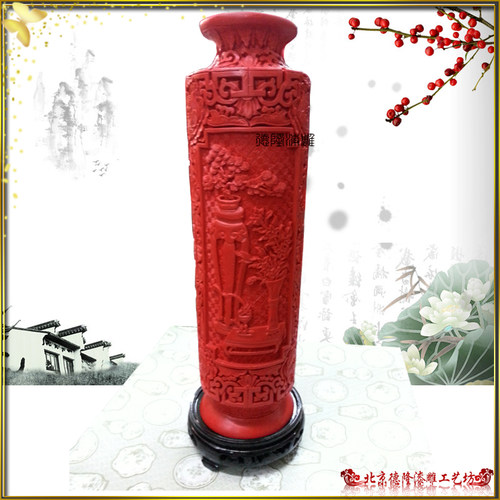 漆器工艺品直销商务开业祝寿特色礼品漆雕13寸工艺观赏瓶如意瓶