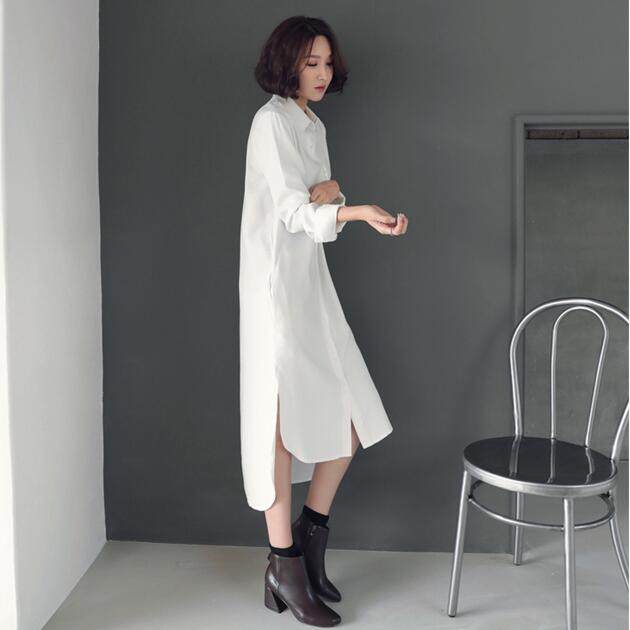 韩版加长版衬衣女春2024新款超长过膝中长款宽松洋气大款衬衫裙寸