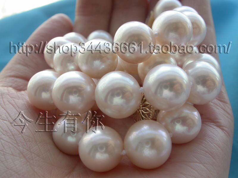 今生有你13mm天然白色正圆珍珠项链链14K金扣光泽好精品大珠礼物