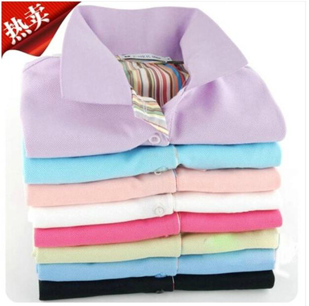 纯色情侣装夏女士T恤短袖宽松工作服运动翻领大码女装POLO衫工衣