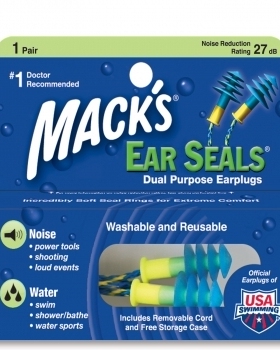 美国MACK'S EAR SEALS 硅胶游泳耳塞带绳 防水防噪音earplugs专业