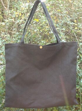 黑色棉布袋 单肩购物包 手提环保袋 超大帆布袋 12安48x42cm 横款