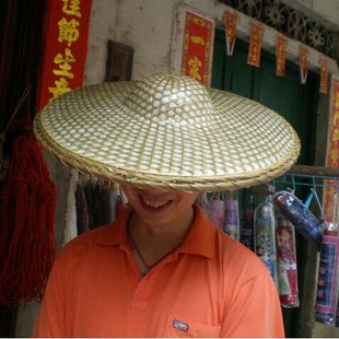 免邮特色竹青轻便竹笠帽 竹叶帽竹斗笠遮阳挡雨圆顶平底帽 钓鱼帽