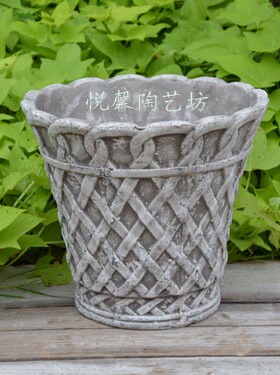 欧式复古大陶盆 庭院 花园 走廊 大花器 灰色做旧花篮 粗陶花盆
