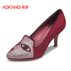 Aokang shoes new goat suede rhinestone pointy stiletto Europe and shallow waters Facebook foot women's Shoe heels