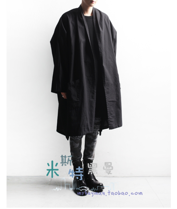 MR.自制日韩风道士服宽松棉质外套风衣oversize和服中长款大衣