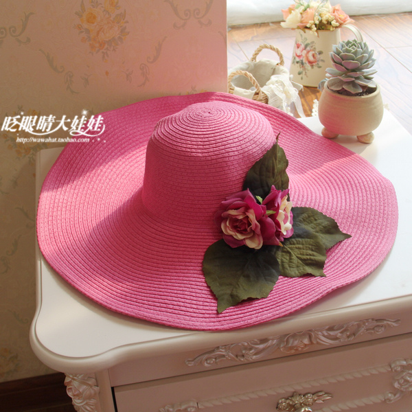 可调节钢丝大檐花朵帽子女沙滩帽