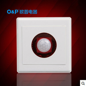 【OP正品】86型智能红外线人体感应开关带延时220Vled灯楼道白色